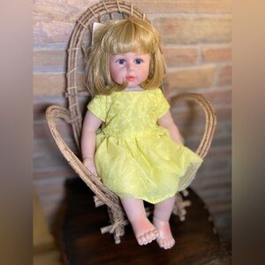 Realistic newborn Doll Blue Eyes Blonde Hair. Cloth Body  With Soft Plastic Head